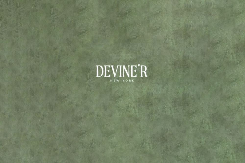 Congratulations-to-Deviner-on-Their-Grand-Opening – Crestfield at Law, P.C. Green textured background with DEVINE'R California logo in the center, featuring stylish serif typography.